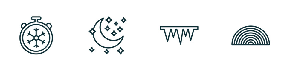 set of 4 linear icons from weather concept. outline icons included freezing, waxing moon, icy, rainbow vector