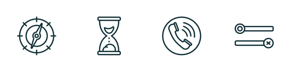 set of 4 linear icons from user interface concept. outline icons included navigator, sand clock, telephone call, desativated vector