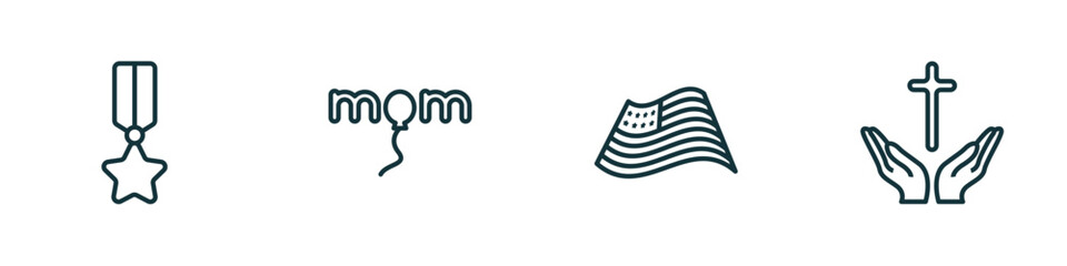 set of 4 linear icons from united states of america concept. outline icons included veterans day, mother's day, patriotic, blessings vector