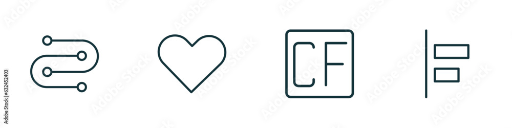 Poster set of 4 linear icons from user interface concept. outline icons included wiring, hearth, cf, object