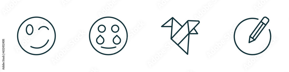 Poster set of 4 linear icons from user interface concept. outline icons included wink smile, crying smile, 