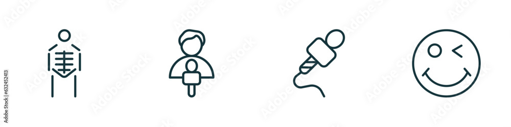 Poster set of 4 linear icons from user interface concept. outline icons included anatomy class skeleton, ne