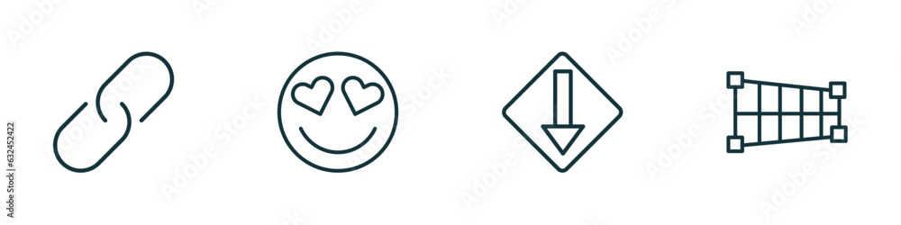 Poster set of 4 linear icons from user interface concept. outline icons included images interface, in love 