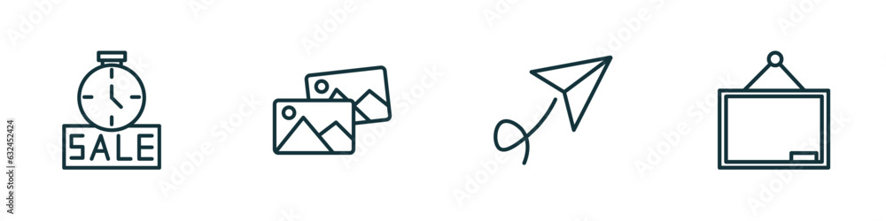 Poster set of 4 linear icons from user interface concept. outline icons included sale time, image variant, 