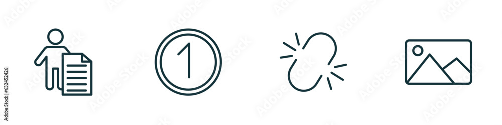Poster set of 4 linear icons from user interface concept. outline icons included man certificate, number, u