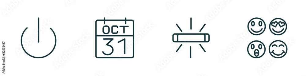 Poster set of 4 linear icons from user interface collection. concept. outline icons included turn off, octu
