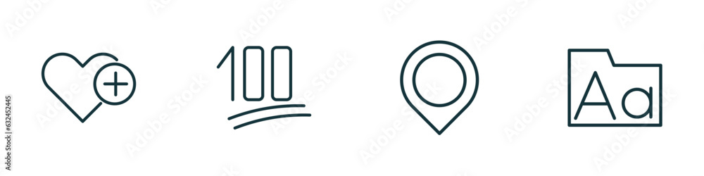 Poster set of 4 linear icons from user interface concept. outline icons included add to favorite, one hundr