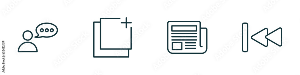 Poster set of 4 linear icons from user interface concept. outline icons included user with speech bubble, n