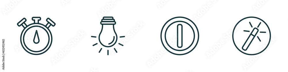 Poster set of 4 linear icons from user interface concept. outline icons included stopwatches, tungsten, let