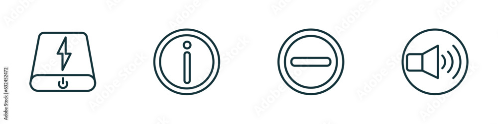Poster set of 4 linear icons from user interface concept. outline icons included power bank, help web butto