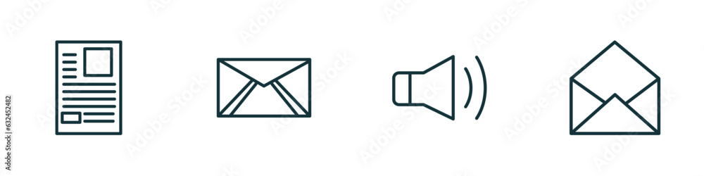 Poster set of 4 linear icons from user interface concept. outline icons included news report, envelope with