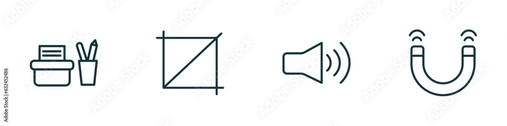 Poster set of 4 linear icons from user interface concept. outline icons included office material, crop butt