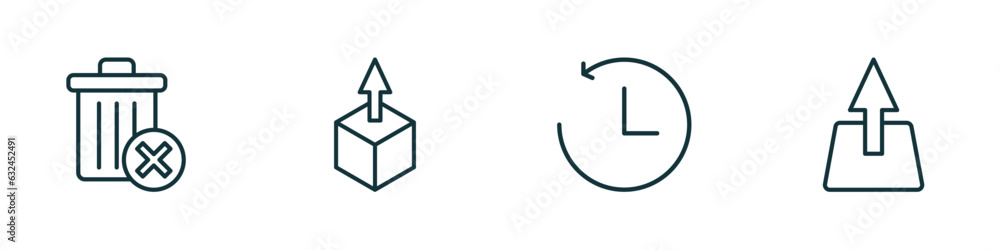 Poster set of 4 linear icons from collection. thin linear concept. outline icons included delete round butt