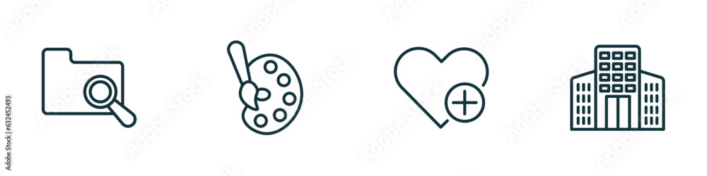 Poster set of 4 linear icons from user interface concept. outline icons included search in folder, artist p