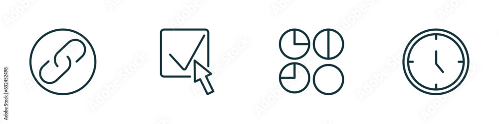 Poster set of 4 linear icons from user interface concept. outline icons included link button, check box wit