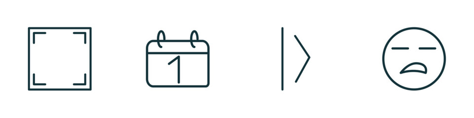 set of 4 linear icons from user interface concept. outline icons included screen in white, first date, slide right, boring vector