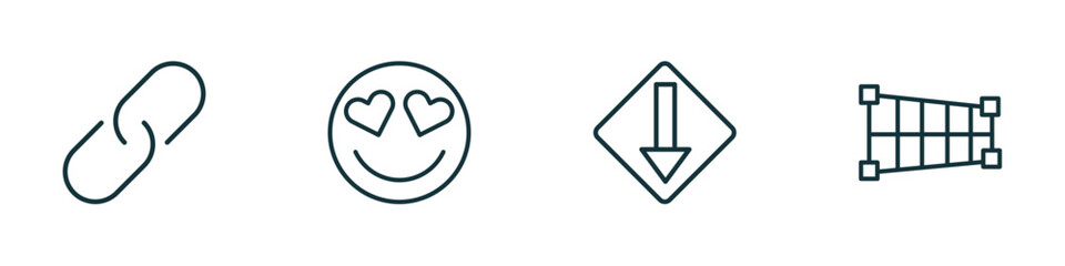 set of 4 linear icons from user interface concept. outline icons included images interface, in love smile, low, crop perspective vector