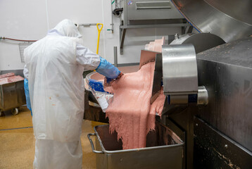 Processing minced meat in food factory