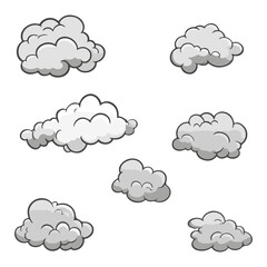 Set of clouds. Fog after explosion set. Vector illustration collection of smoke.