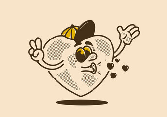 Heart mascot character illustration in vintage style