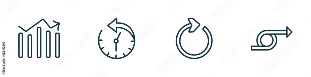 Poster set of 4 linear icons from user interface concept. outline icons included vertical data bars, circul