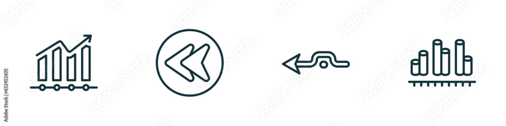 Poster set of 4 linear icons from user interface concept. outline icons included evolution, back arrow, det