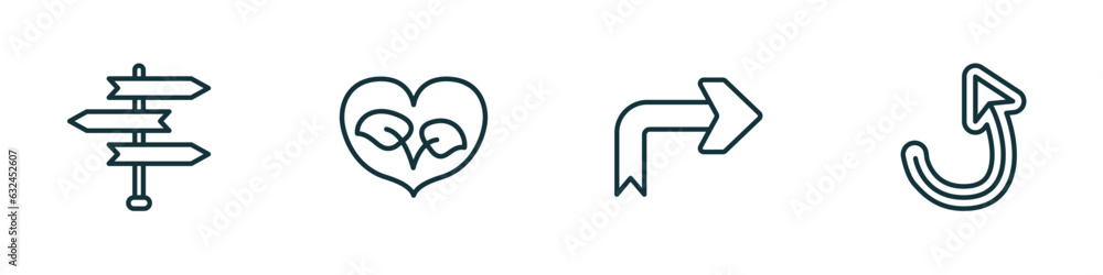 Poster set of 4 linear icons from user interface concept. outline icons included road, ecologic heart, righ