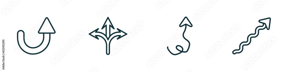 Poster set of 4 linear icons from user interface concept. outline icons included semicircular up arrow, thr