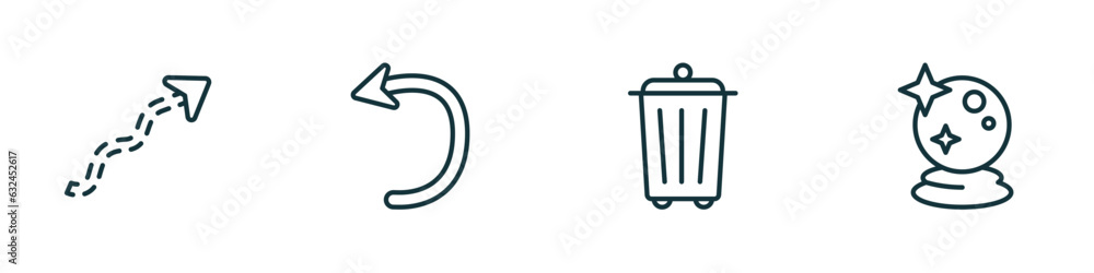 Poster set of 4 linear icons from user interface concept. outline icons included scribble broken line, spin
