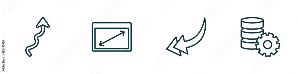 Poster set of 4 linear icons from user interface concept. outline icons included arrow with scribble, displ