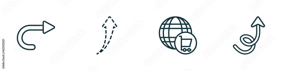 Poster set of 4 linear icons from user interface collection. concept. outline icons included right curve, u