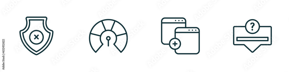 Poster set of 4 linear icons from user interface concept. outline icons included no protection, indicators,