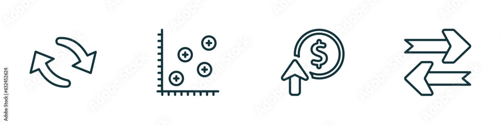 Poster set of 4 linear icons from user interface concept. outline icons included update arrow, spotted data