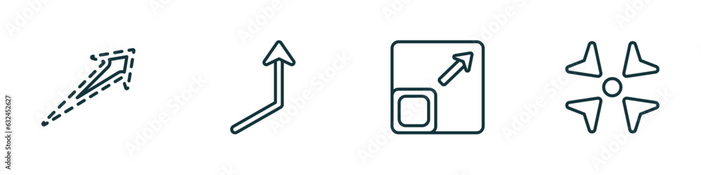 Poster set of 4 linear icons from user interface concept. outline icons included dotted up arrow, right up 