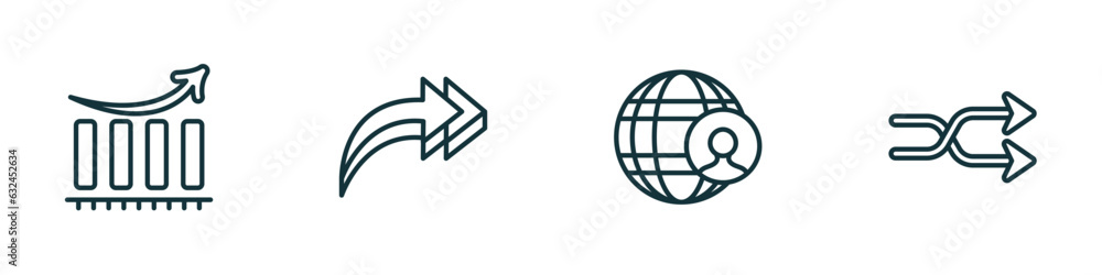 Poster set of 4 linear icons from user interface concept. outline icons included increasing, 3d turn right 