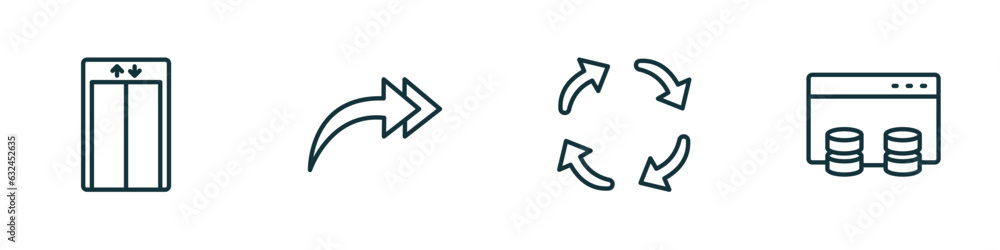 Poster set of 4 linear icons from user interface concept. outline icons included lift, right drawn arrow, r