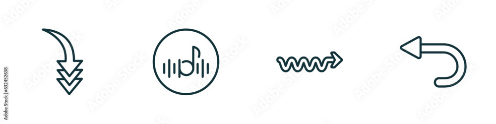 Poster set of 4 linear icons from user interface concept. outline icons included curved downward arrow, mus