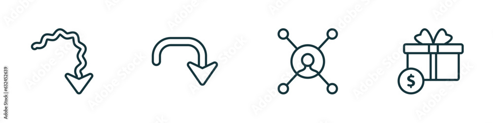 Poster set of 4 linear icons from user interface concept. outline icons included squiggly arrow, downward r