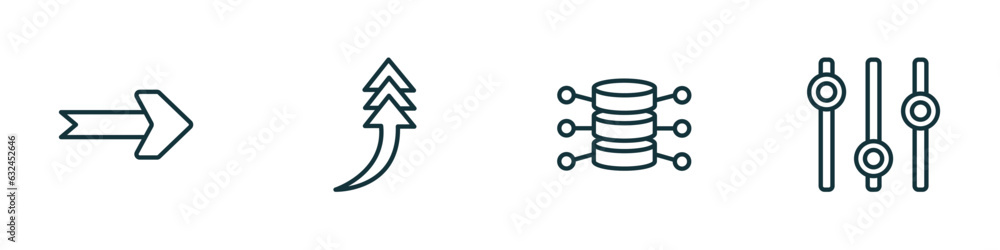 Poster set of 4 linear icons from user interface concept. outline icons included curved right arrow, turn u
