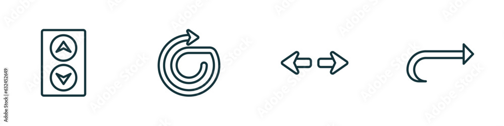 Poster set of 4 linear icons from user interface concept. outline icons included elevator arrows, spinning 