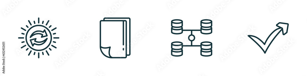 Poster set of 4 linear icons from user interface concept. outline icons included solar recycle, white paper