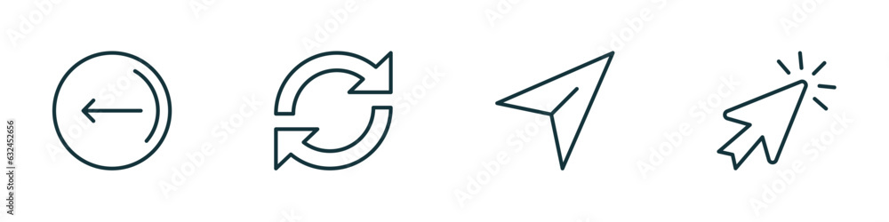 Poster set of 4 linear icons from user interface concept. outline icons included go back button, reload web