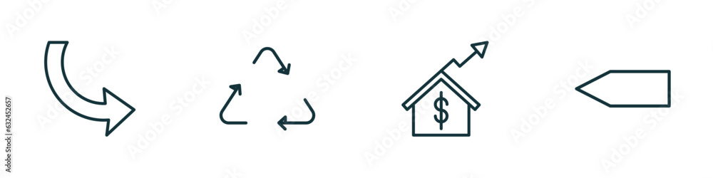 Poster set of 4 linear icons from user interface concept. outline icons included curve arrows, recycable, h