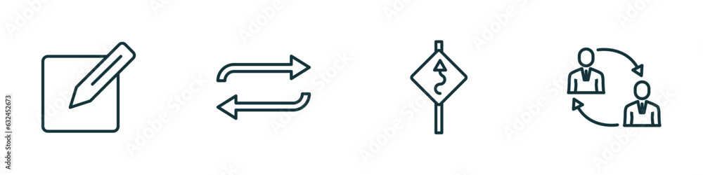 Poster set of 4 linear icons from user interface concept. outline icons included make, refresh button, curv