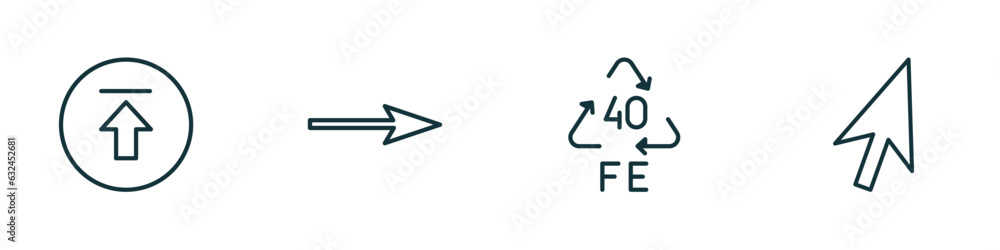 Poster set of 4 linear icons from user interface concept. outline icons included upload button, arrow point