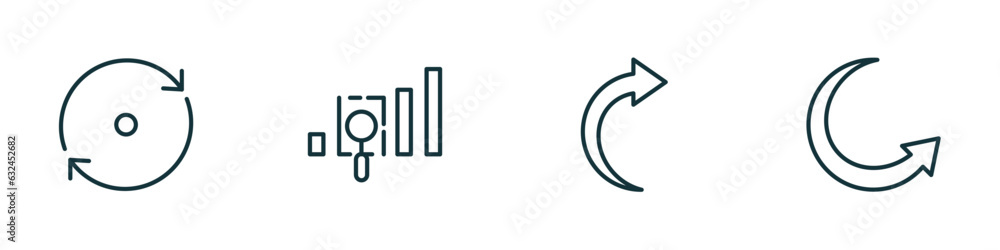 Poster set of 4 linear icons from user interface concept. outline icons included refresh arrows, gap, right