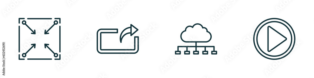 Poster set of 4 linear icons from user interface concept. outline icons included corner widget, export arro