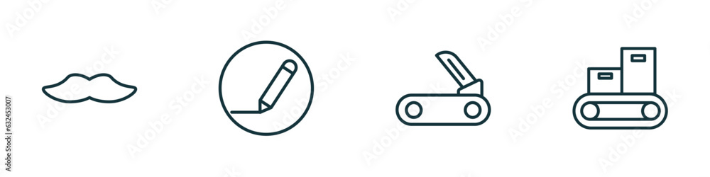 Poster set of 4 linear icons from tools and utensils concept. outline icons included moustaches, edit tools