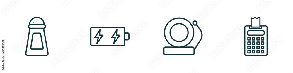 Poster set of 4 linear icons from tools and utensils concept. outline icons included pepper container, batt