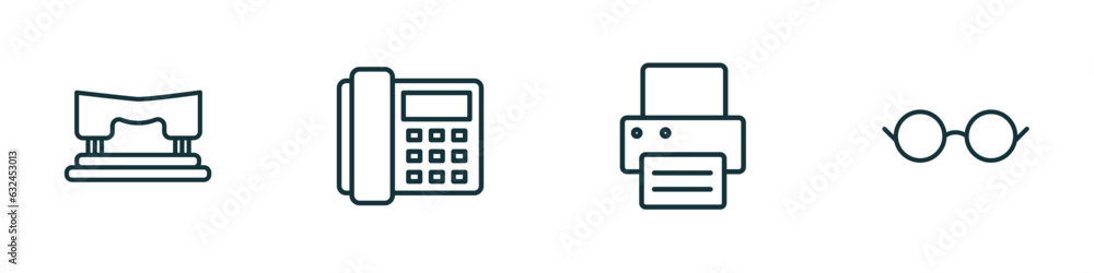 Poster set of 4 linear icons from tools and utensils concept. outline icons included hole puncher, modern t